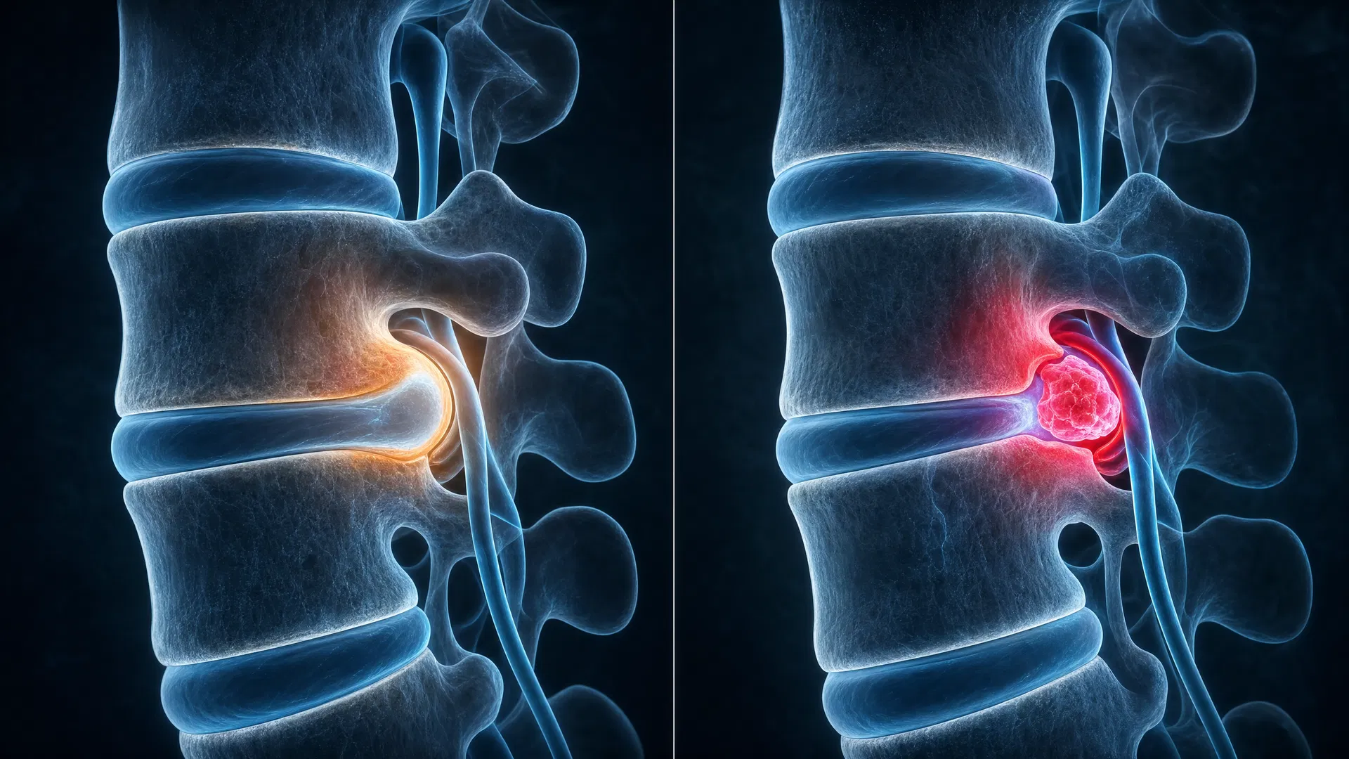 Ilustração comparando protrusão discal e hérnia de disco